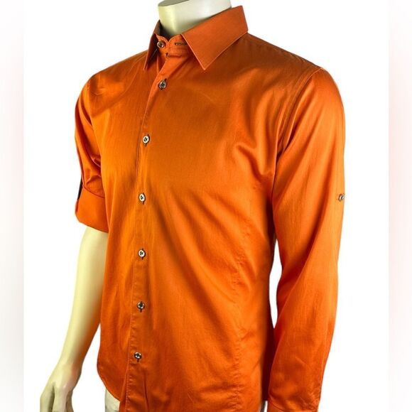 Jared Lang L/S Casual Orange Button Down w/Silver Metal Buttons Like New Size L - Picture 5 of 9